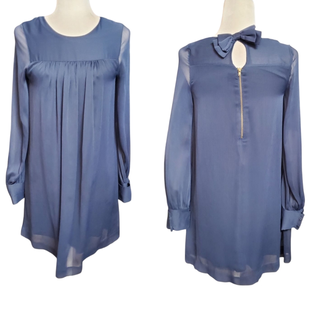 H&M Slate Blue Long Sleeve Bow-Back Shift Dress